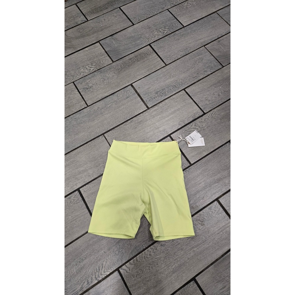 NWT GOOD AMERICAN High Rise Bike Shorts Lime Green Ribbed Activewear Small
